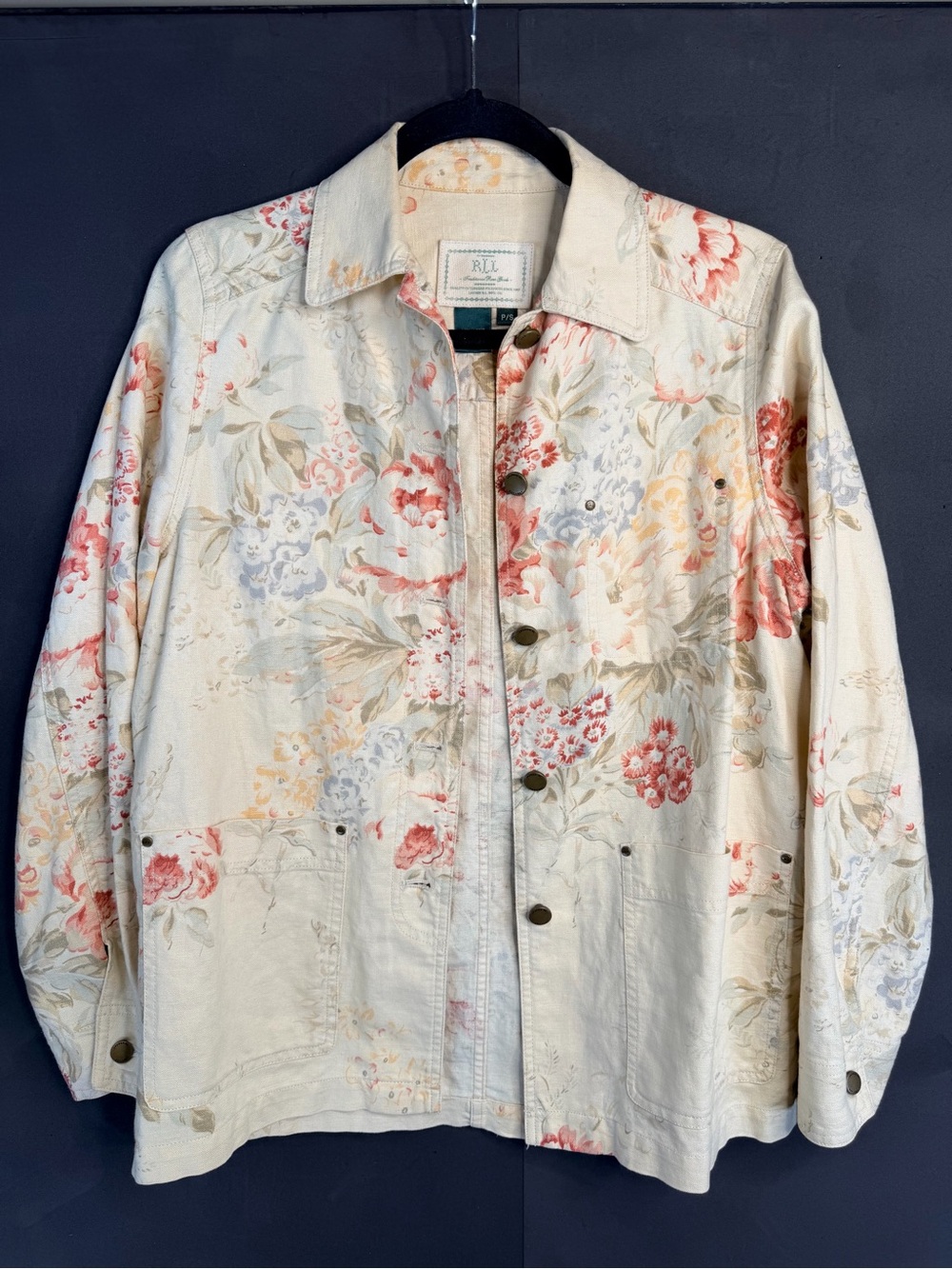 LRL Lauren Ralph Lauren VTG Floral Chore Jacket Linen/Cotton Blend Size SP